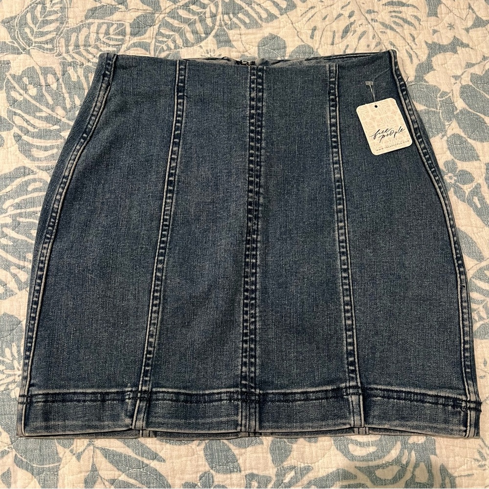 Free People denim pencil mini skirt